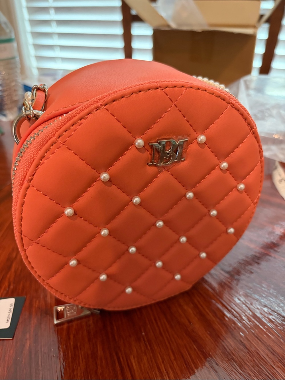 Badgley Mischka Pearl Accent Round Crossbody Bag - Orange